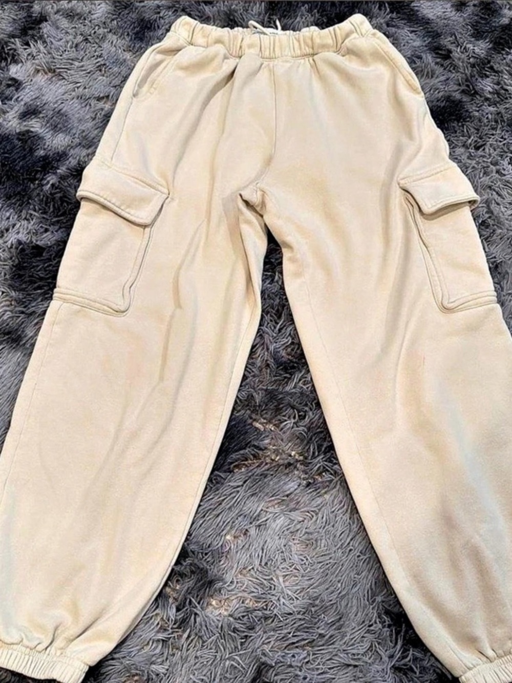 Abercrombie & Fitch Soft A&F Essentials Cargo Sweatpants Joggers Cream Small